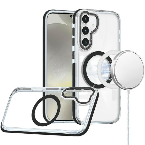For Samsung s25 Plus/s24 Plus Matching Color Frame Strong Magnetic Ring Circle Transparent HQ Thick Hybrid - Black