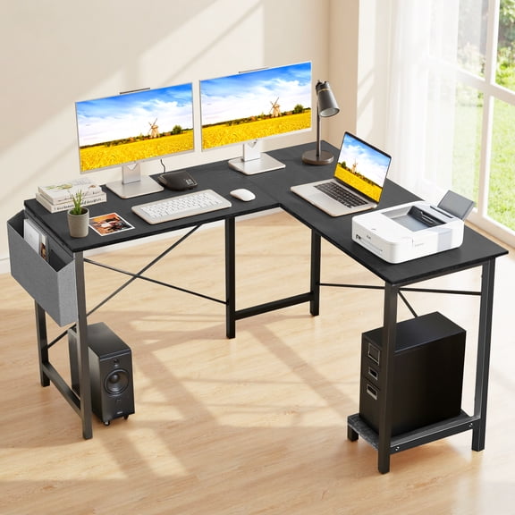 Sybels 50-inch L-Shaped Gaming Computer Desk with CPU Stand & Side Bag, Corner PC Workstation for Home Office, Small Space Saver,Black