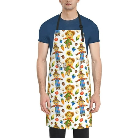 

Vsdgher Harvest Scarecrow Pattern Waterproof Apron with 2 Pockets Kitchen Chef Aprons Bibs for Grooming Cooking Baking Painting Gardening