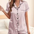 thumbnail image 1 of Elegant Satin Solid Pajamas, Short Sleeve Button Up Top And Shorts Pj Set, Women's Sleepwear & Loungewear, 1 of 5