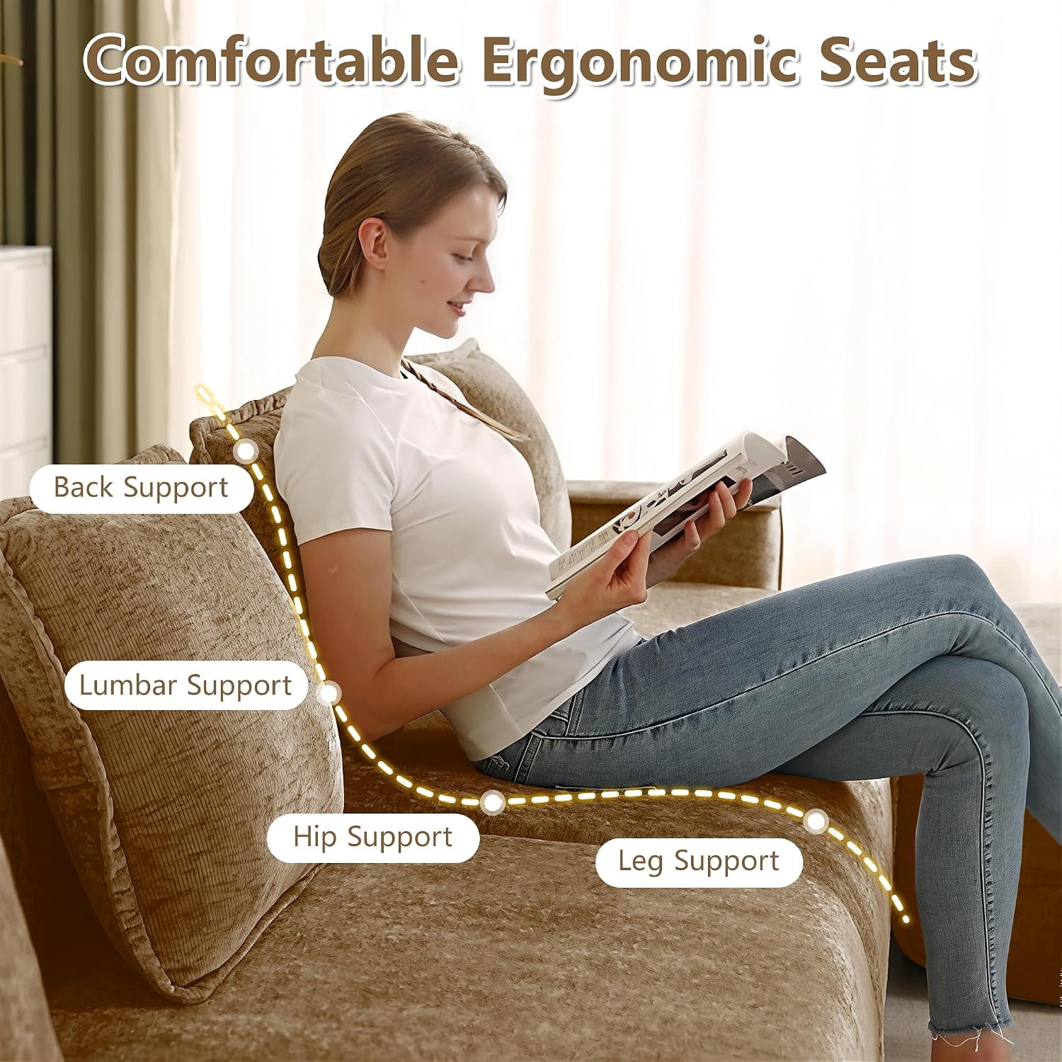 109" 3-Seat Modular U-Shaped Sectional Sofa, Brown Velvet with 2 Movable Ottomans & Throw Pillows, No Assembly Required