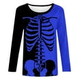 thumbnail image 4 of Patlollav Womens Winter Tees Casual Color Matching Skeleton Print Round Neck Loose T-Shirt Long Sleeve Shirt, 4 of 6