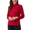 thumbnail image 4 of CAMISA DE CHIFFON CHIC INSPIRADA PARA MUJERES, OFICINA, CUELLO ALTO, MANGA LARGA, BLUSA XS ROJA, 4 of 5