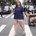 thumbnail image 3 of Agnes Orinda Women's Plus Size Babydoll Tops Texture Crew Neck Short Sleeve Flowy Summer Casual Blouse 4X Navy Blue, 3 of 8
