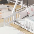 thumbnail image 4 of Full Size Floor Bed with Slats, Wooden Montessori Bed with Fence and Door, Tent-Shaped Bed Frame for Girls Boys, White, 4 of 9