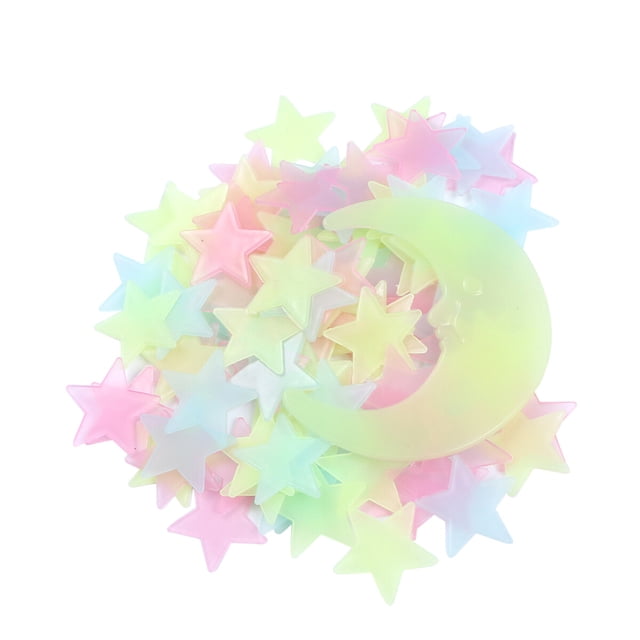 201 pegatinas luminosas de luna y estrella, decoración de pared brillante, calcomanía para habitación, adorno para el hogar para niñas, coloridas y de color amarillo verdoso.