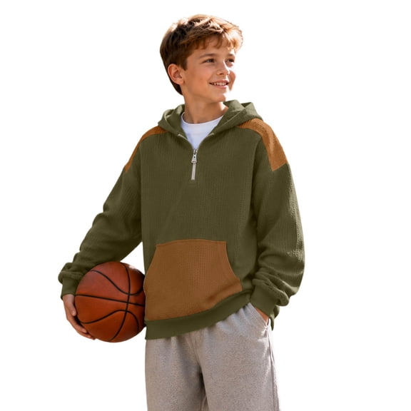 CONZONE Toddler Boys Zip Up Hoodies Patchwork Hooded Sweatshirts with Pocket Fall Winter Pullover Boys Clothes Size 4-5 Years