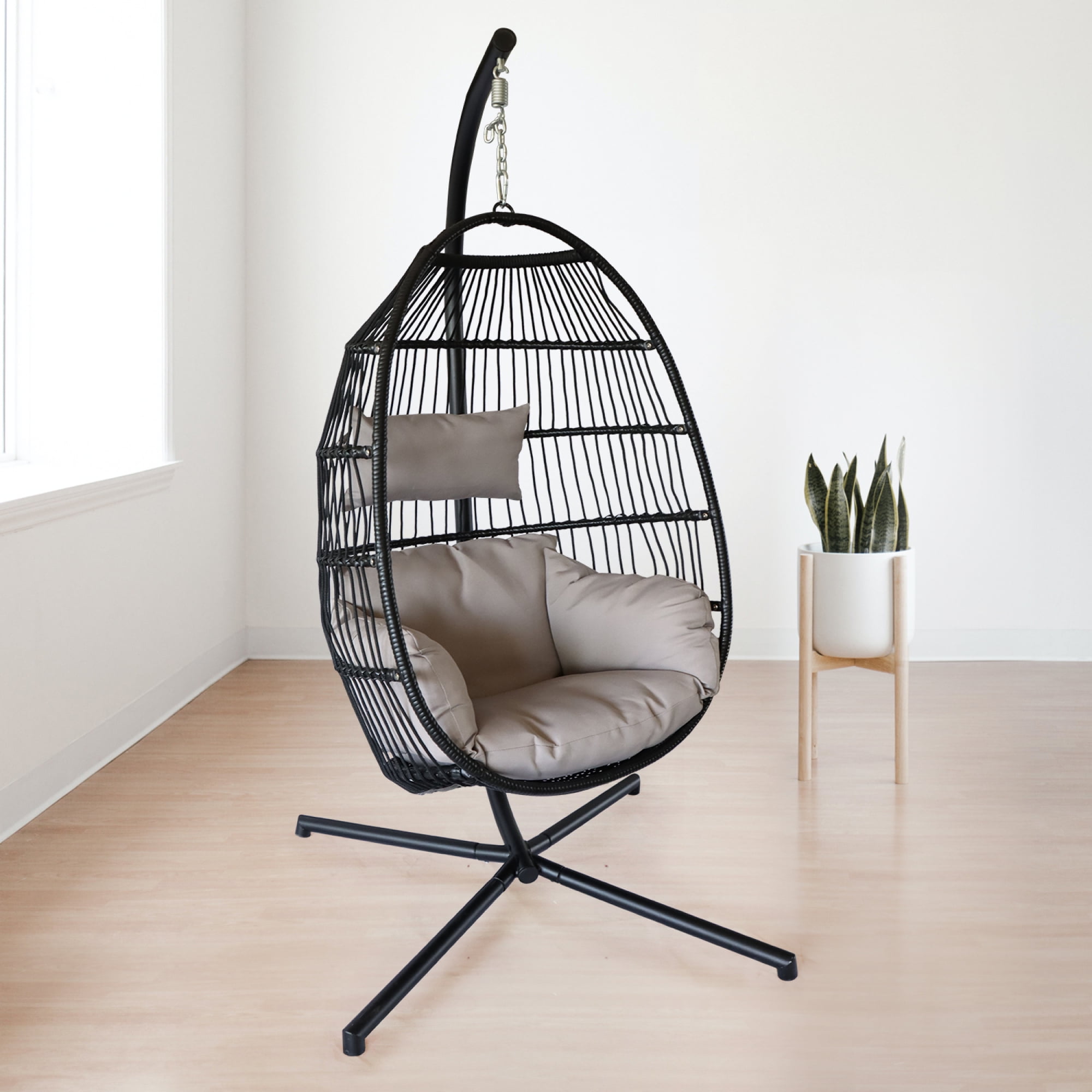 Hanging Egg Chair with Stand Outdoor Patio Swing Egg Chair Indoor