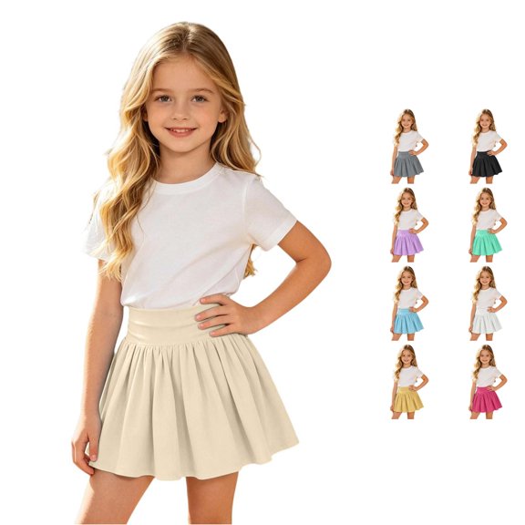 Oiyii Toddler Girl's High Waist Pleated Skirt Solid Flowy Casual Skirts School Daily Wear Bottoms,Beige