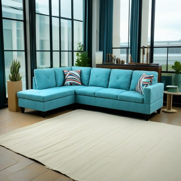 Hommoo Modern Flannelette L Shaped Couches and Sofas Model, 4 Seat Sectional Sofa Living Room Furniture Sets for Home, Green(No Ottomans)