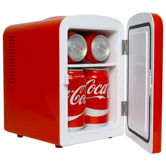 Coca-Cola Classic 4L Mini Fridge, 6 Can Portable Cooler for Travel, Home, Office- Red