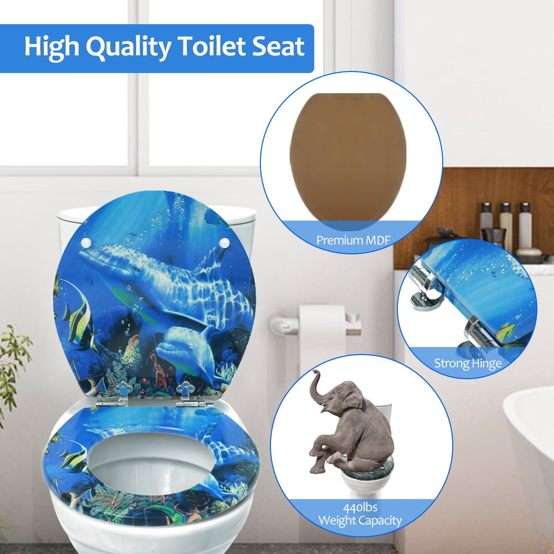 Nastarki Elongated Toilet Seat, Slow Close Wood Toilet Seats, Wooden Toilet Seats with Strong Alloy Hinges