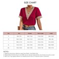 thumbnail image 5 of Blusa de encaje de crochet con escote en V para mujer, blusa informal holgada para citas con estilo, talla M Burgundy Chic, 5 of 5