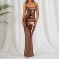 thumbnail image 2 of IWRICH Women's Sleeveless Backless Maxi Dress Shiny Spaghetti Strap Bodycon Maxi Dresses Glitter Metallic Dress Rose Gold L, 2 of 6