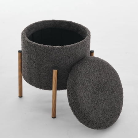 Modern Round Storage Ottoman Ottoman Foot Stools With Metal Base Ottoman Footstool with Removable Lid Storage Ottoman for Living Room Bedroom Makeup Room (Gray)