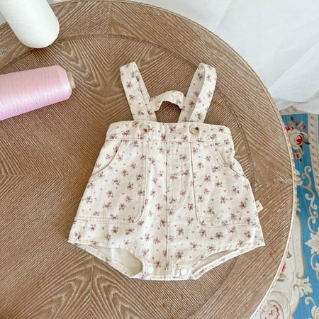 

DanceeMangoo New Baby Sleeveless Denim Bodysuit Cute Infant Girl Floral Jumpsuit Newborn Boy Denim Overalls Autumn Baby Clothes