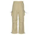 thumbnail image 6 of SSAAVKUY Flat Pocket Parachute Pants for Men Causal Baggy Cargo Pants Unisex Street Y2K Pants Drawstring Trousers Khaki 12, 6 of 8