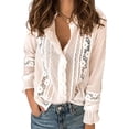thumbnail image 5 of Franhais Women Elegant Ruffle Blouses, Hollow Out Crochet Flower Dots Lantern Sleeve Shirts Tops, 5 of 6