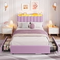 thumbnail image 2 of Ourlova Full Size Boucle Upholstered Platform Bed Frame with Wavy Headboard and Storage Bookcase- 2 Drawers- No Box Spring Needed- Purple - Functional and Modern Design, 2 of 7