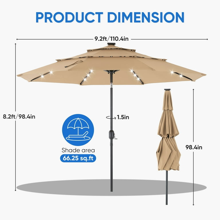 3 or 2 tiers patio umbrella ABCCANOPY 9FT 3-Tier Outdoor Market Umbrella, Khaki 8 Sturdy Fiberglass Ribs MASTERCANOPY 9ft 3-Tier Olefin Patio