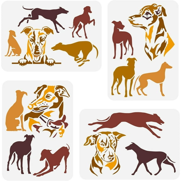 4Pcs 4 Styles Greyhound Dog Painting Stencil 8.3x11.7inch Reusable Dog Pattern Drawing Template Animal Theme Craft Stencil