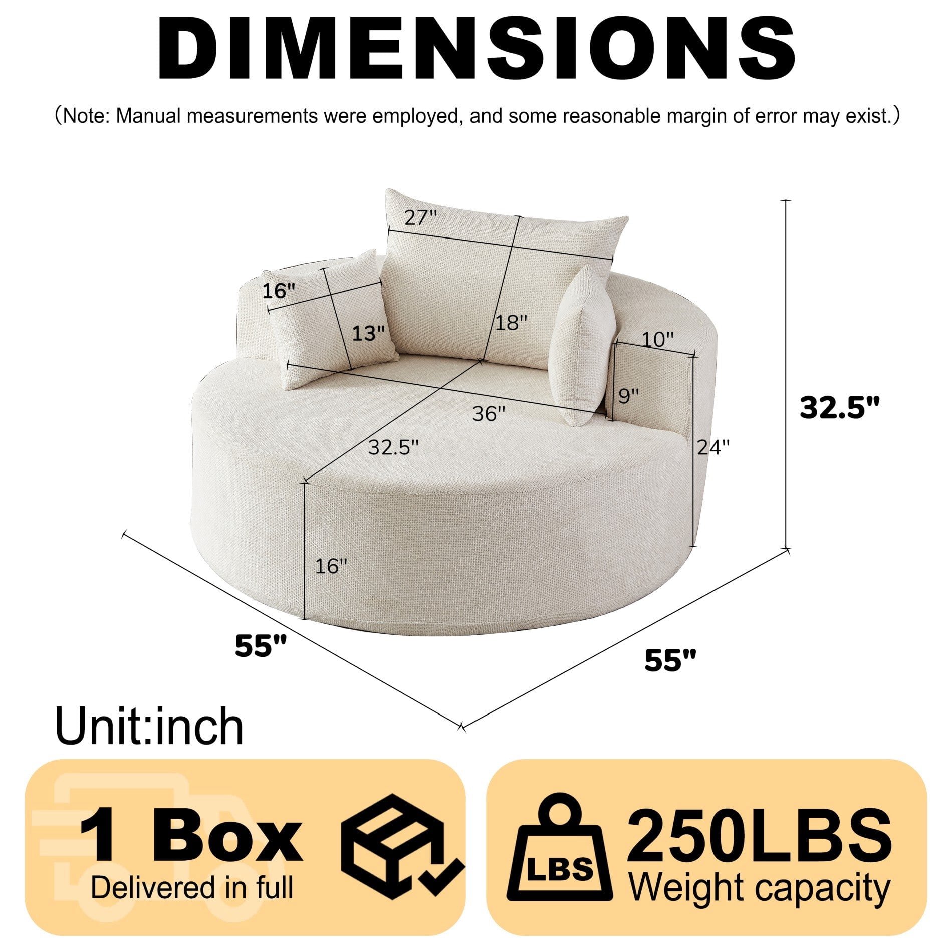 Sailvan 55" Modern Chenille Single Seater Lounge Chair, Modular Cloud Sofa with Enveloping Pillows, No Assembly Lazy Chair for Living Room Beige