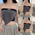 thumbnail image 4 of KOMOO Women Triangle Crop Tops Off Shoulder Tube Tops Strapless Printed Patchwork Tops, 4 of 6