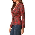 thumbnail image 5 of MODA NOVA Juniors Plaid Double Breasted Notched Lapel Blazer Jackets, 5 of 7