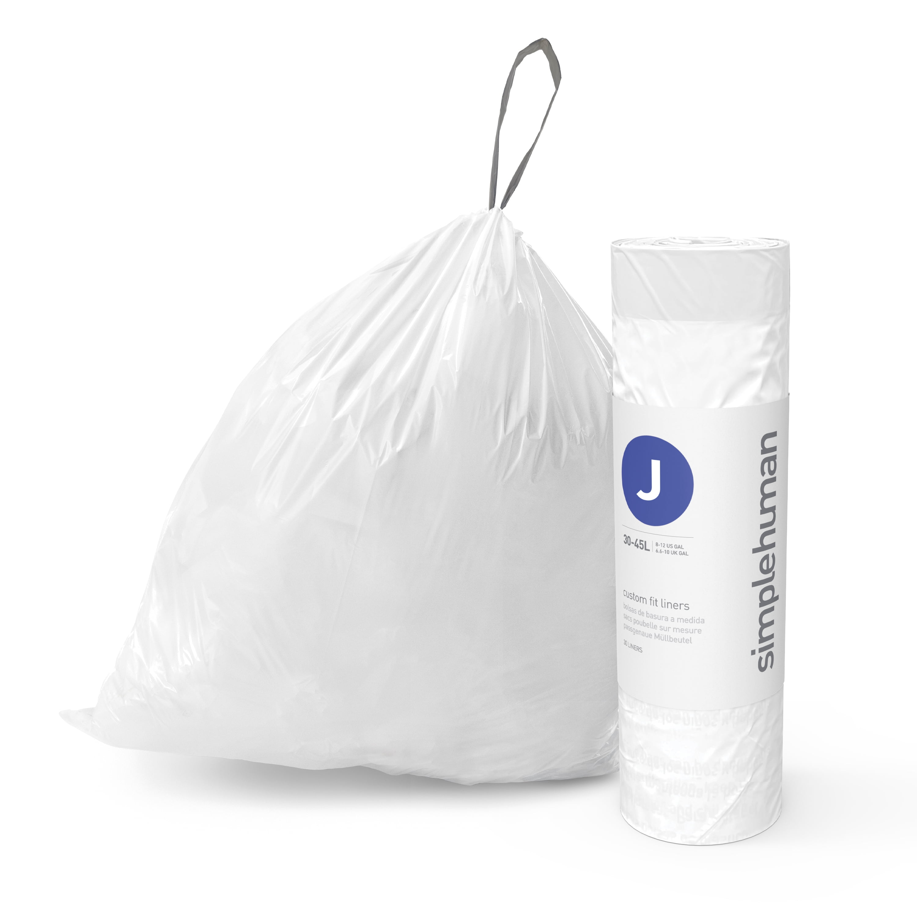 simplehuman Code J Custom Fit Drawstring Trash Bags, 240 Roll Pack, 30
