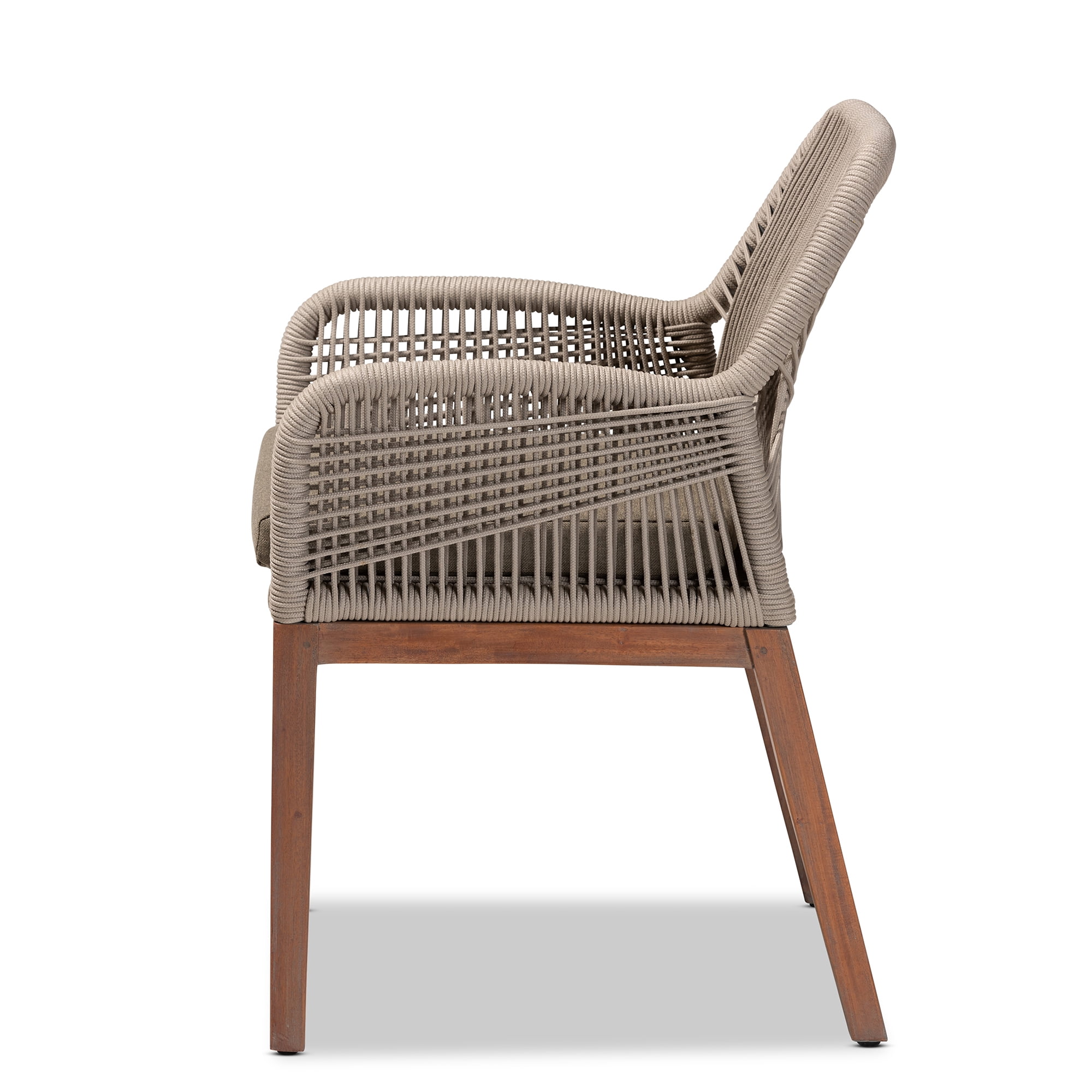 bali & pari Jennifer Mid-Century Transitional Grey Woven Rope Mahogany Dining Arm Chair
