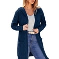 thumbnail image 2 of Chunky Knit Hooded Cardigan, Oversized Cable-Knit Coat, Winter Sweater Jacket Dark Blue M , Coat, 2 of 5