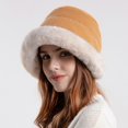 thumbnail image 2 of Women's Plush Lined Bucket Hat with Fuzzy Brim and Ear Flaps, Winter Fisherman Style Warm Hat with Soft Edge, Cozy Fleece Interior Windproof Cold Weather Beanie for Outdoor Activities Orange, 2 of 3