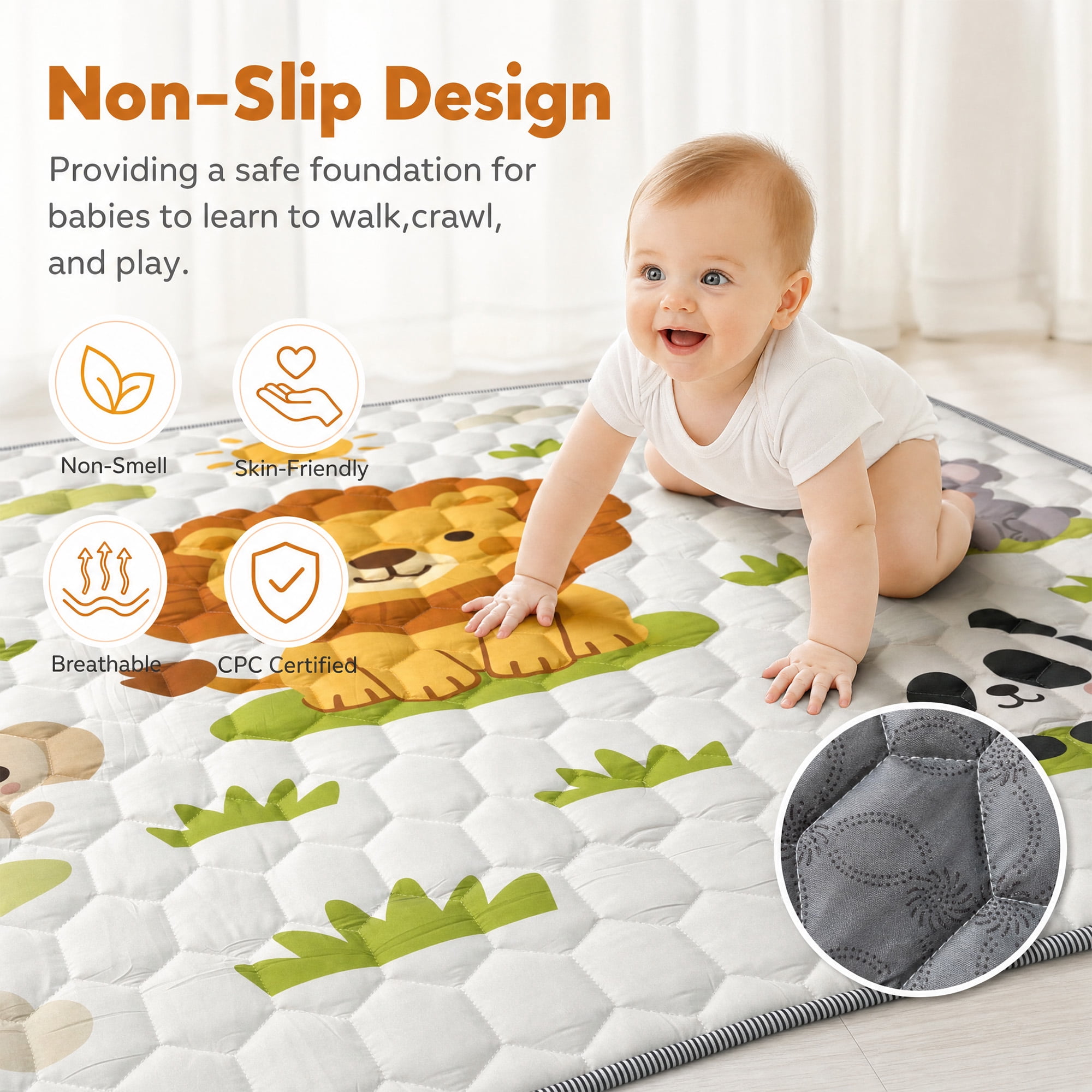 BEAUTYPEAK Baby Play Mat, 50"x50" Mat Perfect for Use Baby Playpen,Non-Slip Foldable Mat for Toddlers and Babies