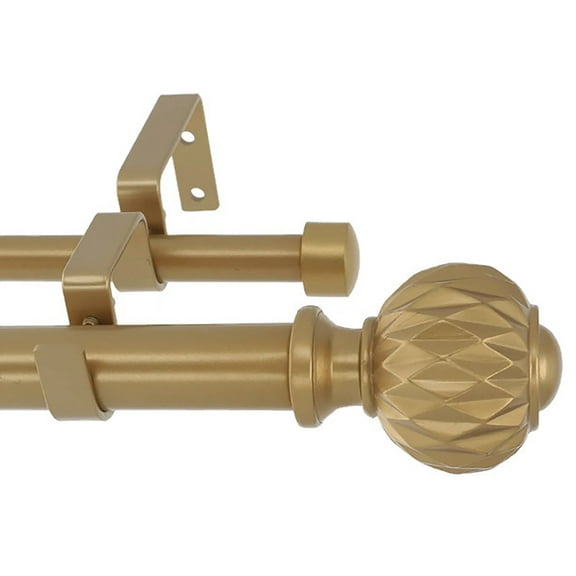 MERIVILLE 1-Inch Diameter Double Window Treatment Curtain Rod, Castani Finial, 48-inch to 84-inch Adjustable, Royal Gold