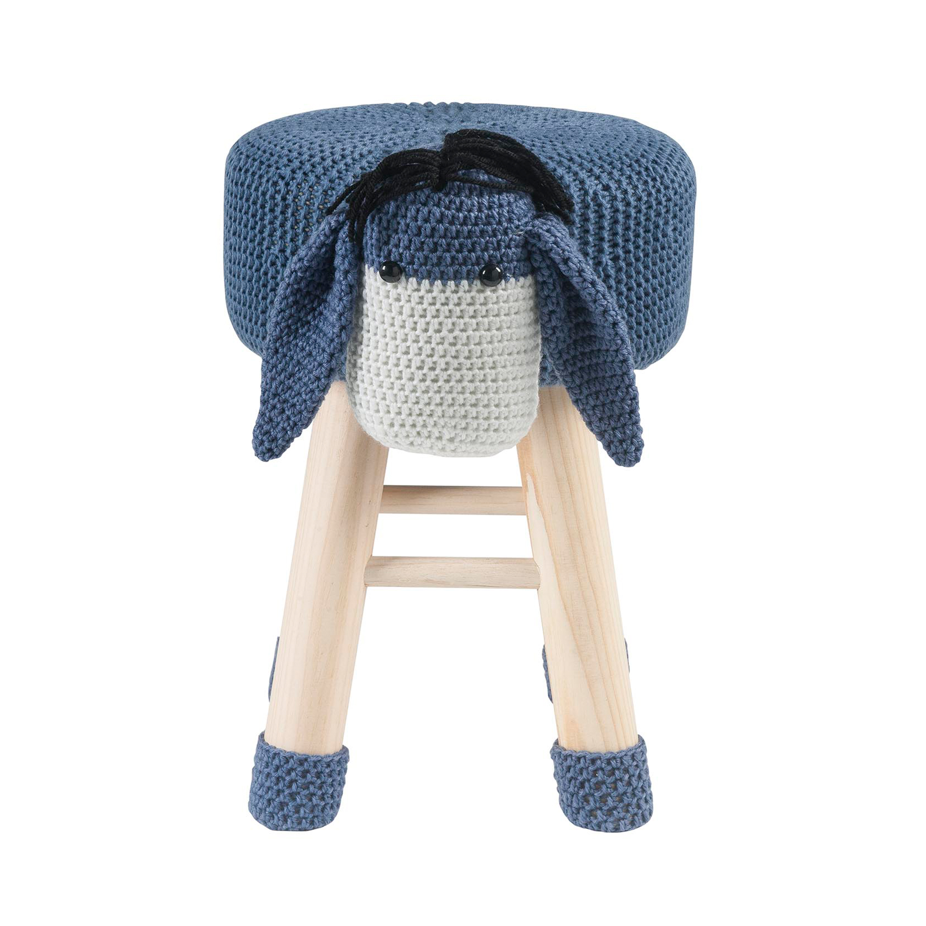 AC Pacific Children's Woven Donkey Ottoman Stool with Wooden Legs, Gray