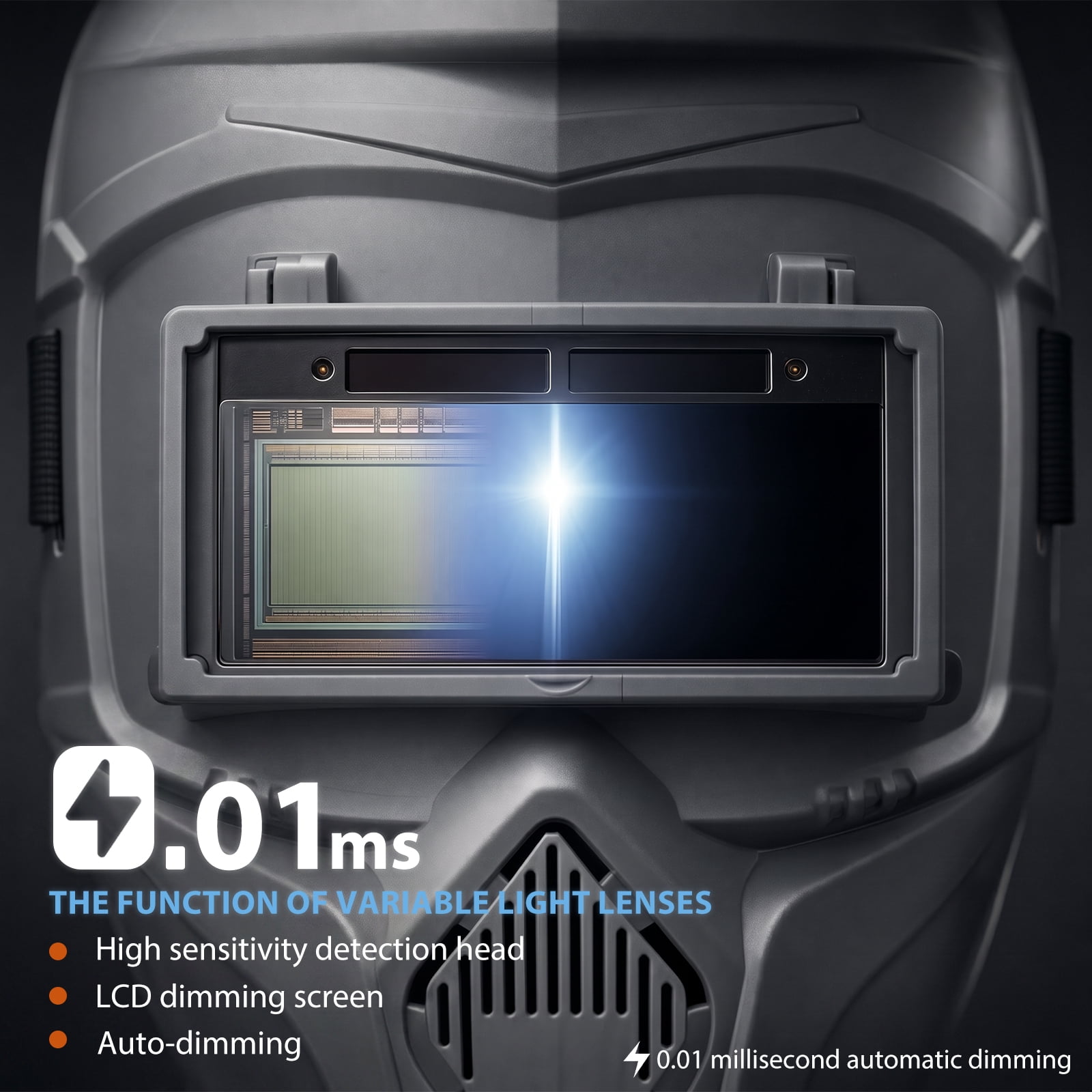 Auto Darkening Welding Helmet, 1/1/1/1 Optical Clarity True Color Welding Hood, 9-13 Shade Range, 4 Arc Sensors for TIG MIG ARC Welding Mask