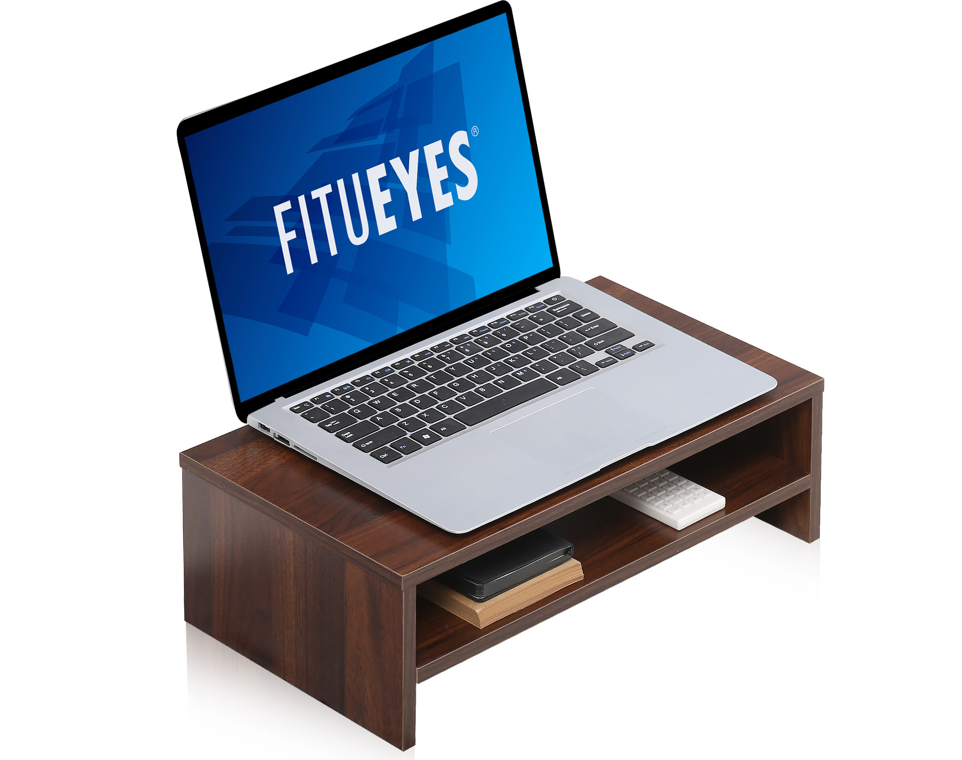 FITUEYES Computer Monitor Riser Desktop stand with storage space 2-Tires  Black DT204201WB 