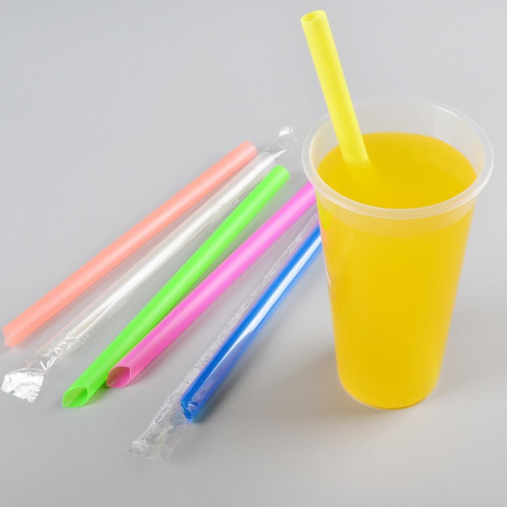 100 Pcs Disposable Smoothie Straws, 8 Inch Colorful Plastic Fat Straws for Tea Milkshake, Assorted Colors for Party Supplies, Individually Wrapped