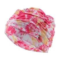 Unique Bargains 1 Pc Elasticity Flower Pattern Swim Cap 5.91"x9.25" Pink White