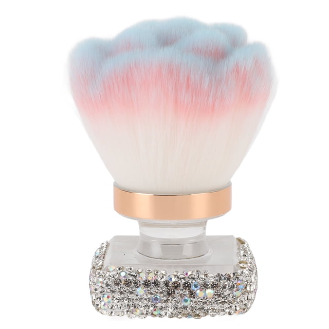 Cepillo para polvo de uñas con rubor de diamantes de imitación, cepillo multifuncional para quitar polvo de uñas, herramienta de maquillaje para manicura