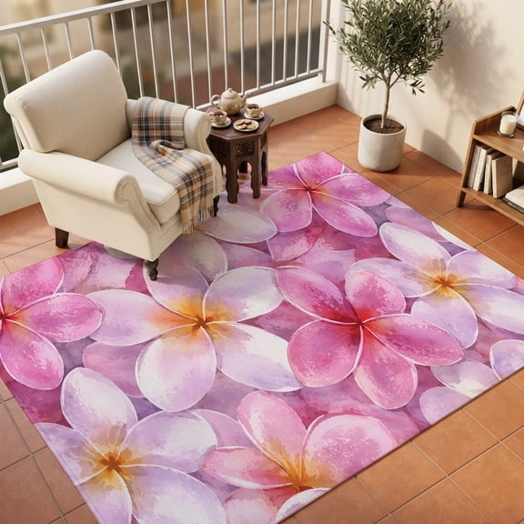 Area Rugs 5'x7', Pink Flowers Carpet Runner Indoor Outdoor Rugs Home Decor Aesthetic, Spring Botanical Blooms Floral Petal Non Slip Mats Washable Accent Rug for Living Room Bedroom