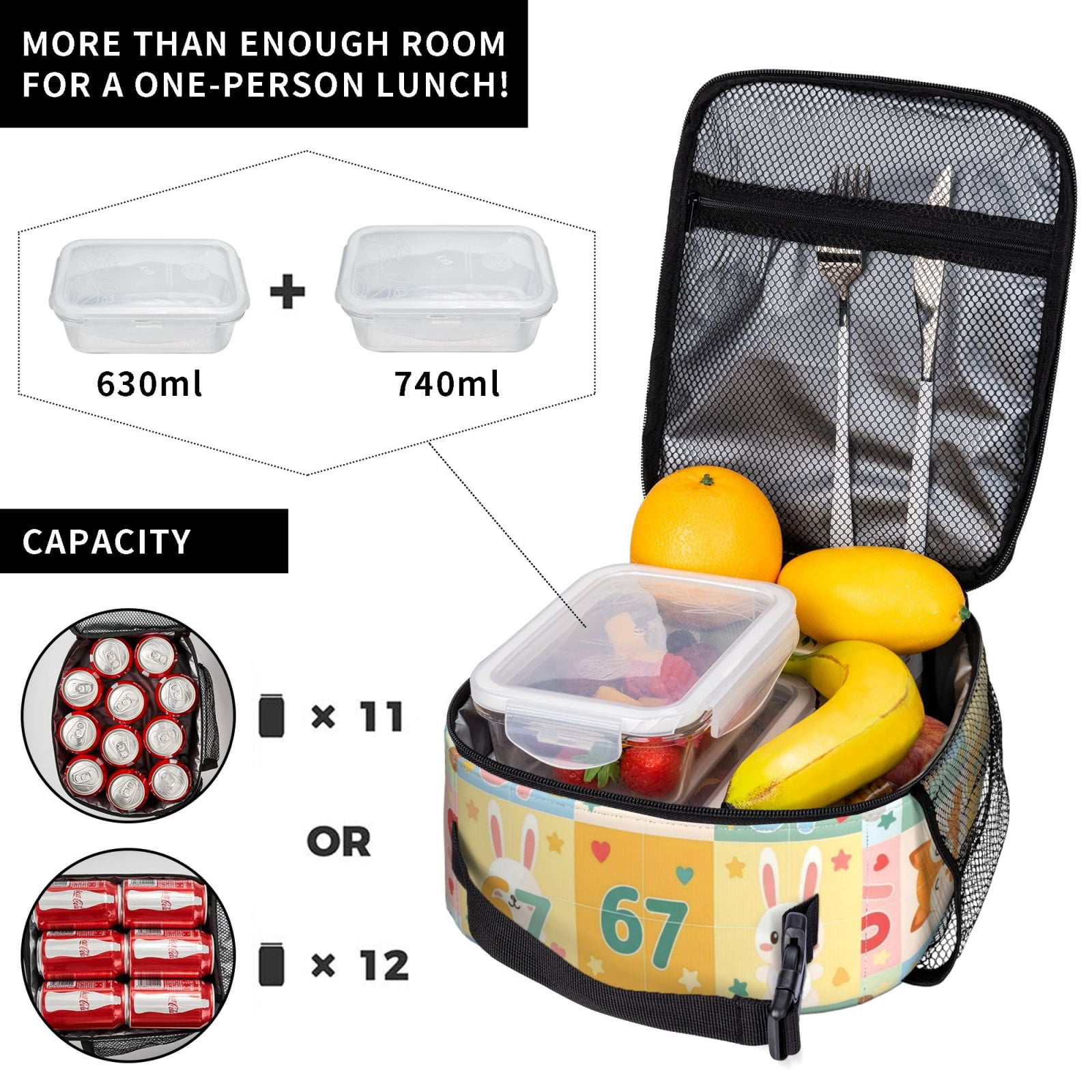 Lunch Bag For Women Men Insulated Portable Lunch Box Bento Box Office Picnic Travel Cooler Bag 67 Pattern With Cartoon Elements