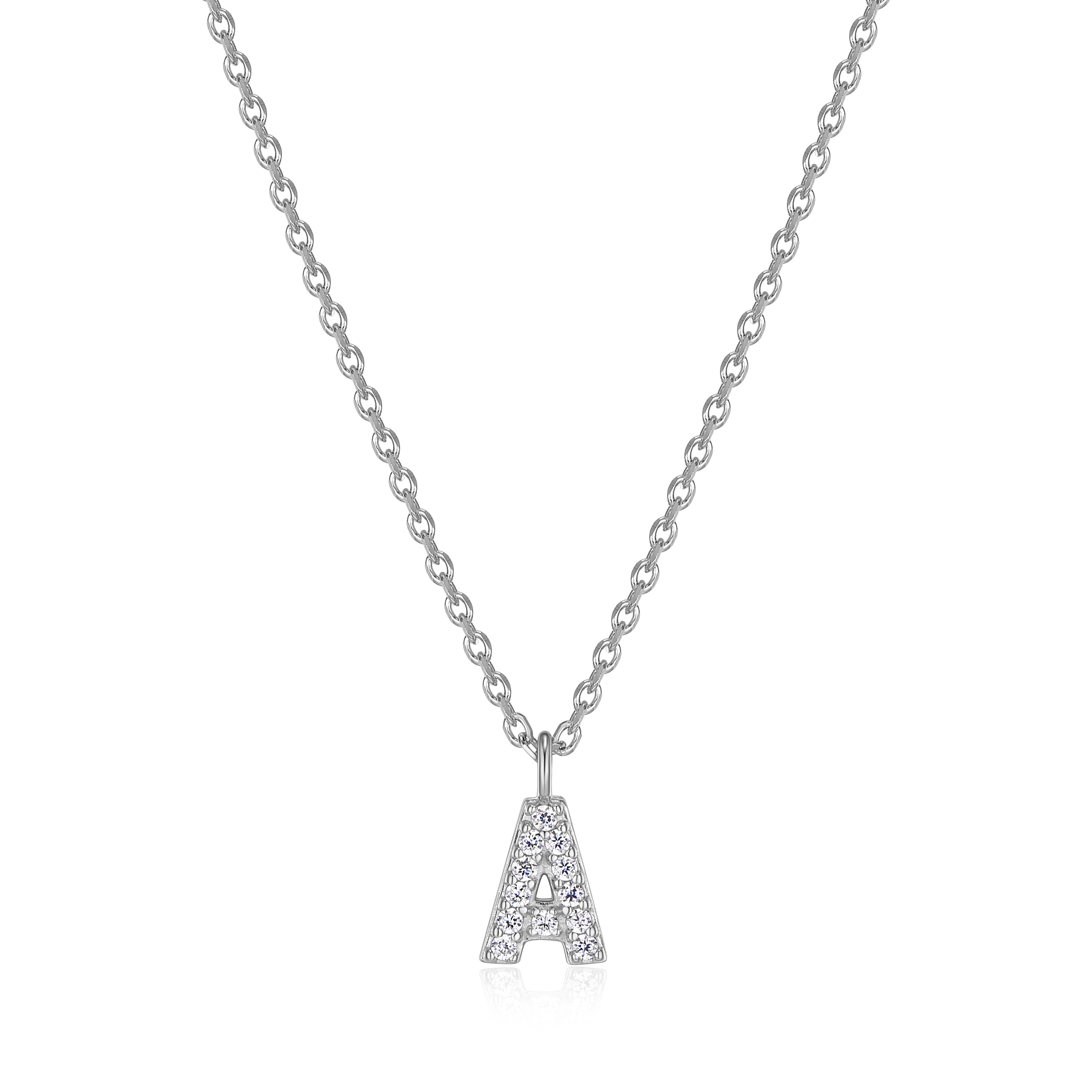 Forever Facets Women's Initial Letter "A" CZ Necklace in Sterling Silver, 18 inch