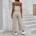 thumbnail image 5 of Women Linen Pants Summer Wide Leg Cropped Palazzo Pants Drawstring High Waisted Beach Lounge Trousers with Pockets,L, 5 of 6