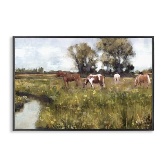 Stupell Industries Lazy Day Horse Landscape Landscape Painting Black Framed Art Print Wall Art, 18 x 12