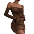 thumbnail image 1 of Vestido cruzado de manga larga para mujer: frente plisado, tirantes y mangas acampanadas, corte regular informal, 1 of 1