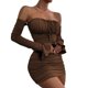 thumbnail image 1 of Vestido cruzado de manga larga para mujer: frente plisado, tirantes y mangas acampanadas, corte regular informal, 1 of 1