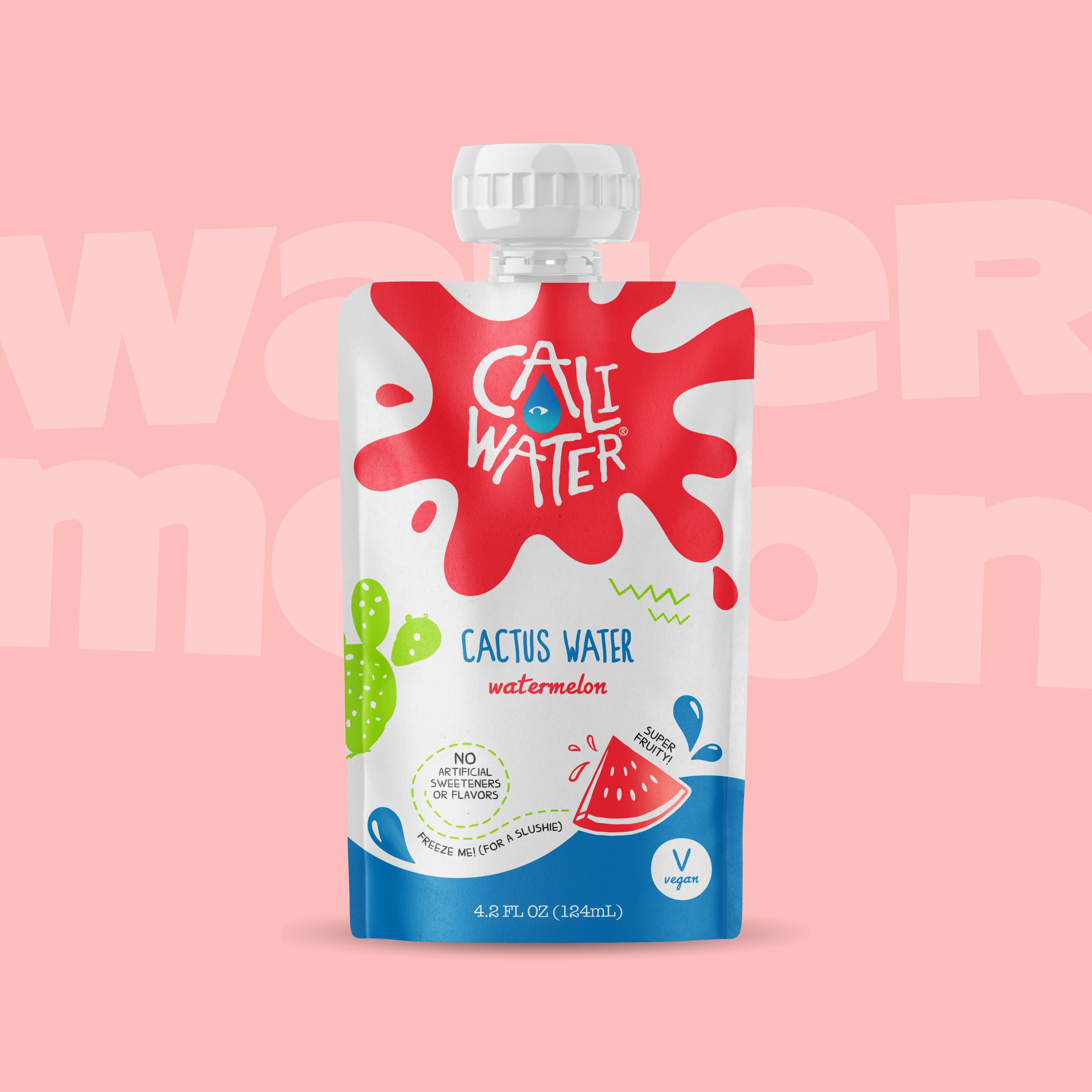 Caliwater Kids Pouch Organic Cactus Water Watermelon 24-Pack 4.2oz/pouch Plant-Based Hydration