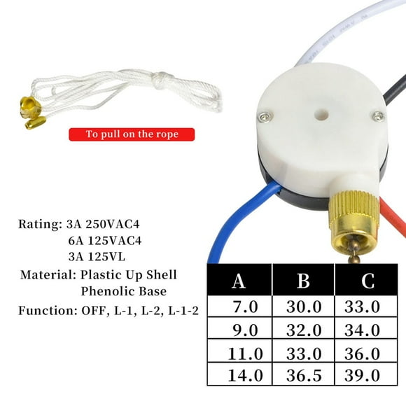 Ceiling Fan Pull Switch,ZE-208S E89885 3 Speed 4 Wire Fan Switch Pull Chain Cord Switch Fan Lights Switch Replacement