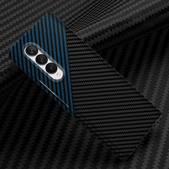 Decase Carbon Fiber Texture Phone Cases for Samsung Galaxy Z Fold 3, Shockproof fold Shell Super Light Thin Wireless Charging Friendly Case, Black Blue